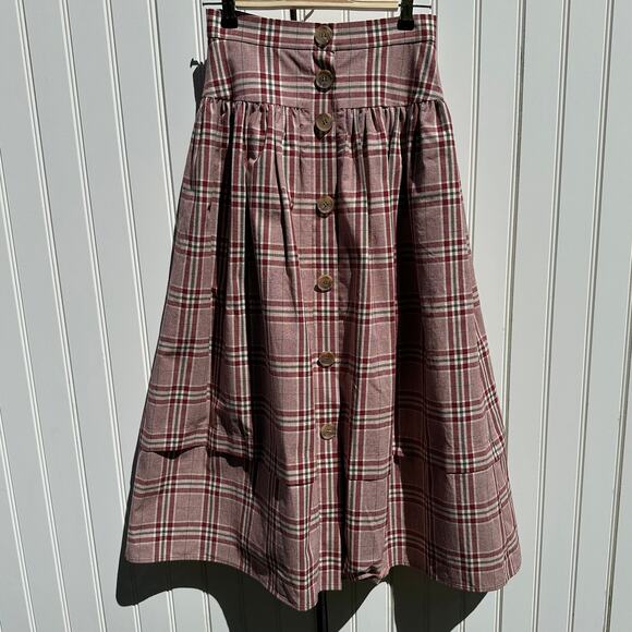 Rejina Pyo Christmas Plaid Midi Skirt Red Green Button Front Size 2 US 6 UK $550 - Picture 16 of 16